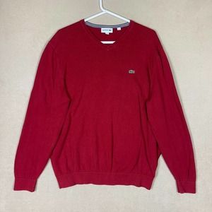 Lacoste Sweater Adult Extra Large Red‎ Golf Tennis Preppy V-Neck Logo Mens